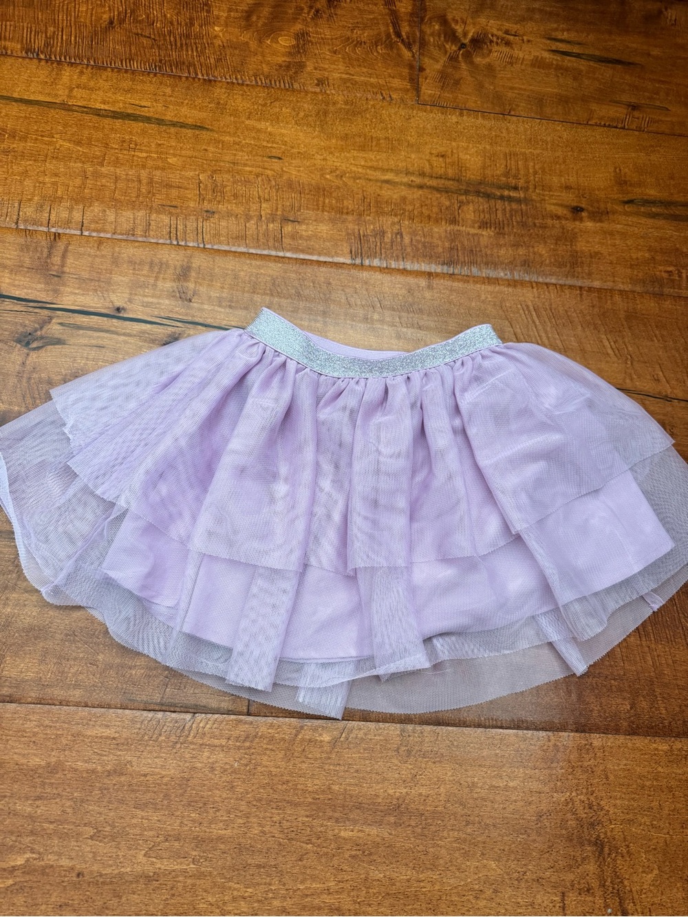 Girls Lavender Tulle Layered Skirt with Silver Waistband